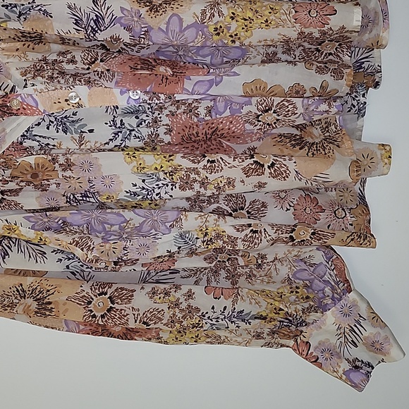 Anthropologie Karlie Floral  Puff Sleeve BOHO Pleat Top Pastel Size Small - Picture 6 of 16